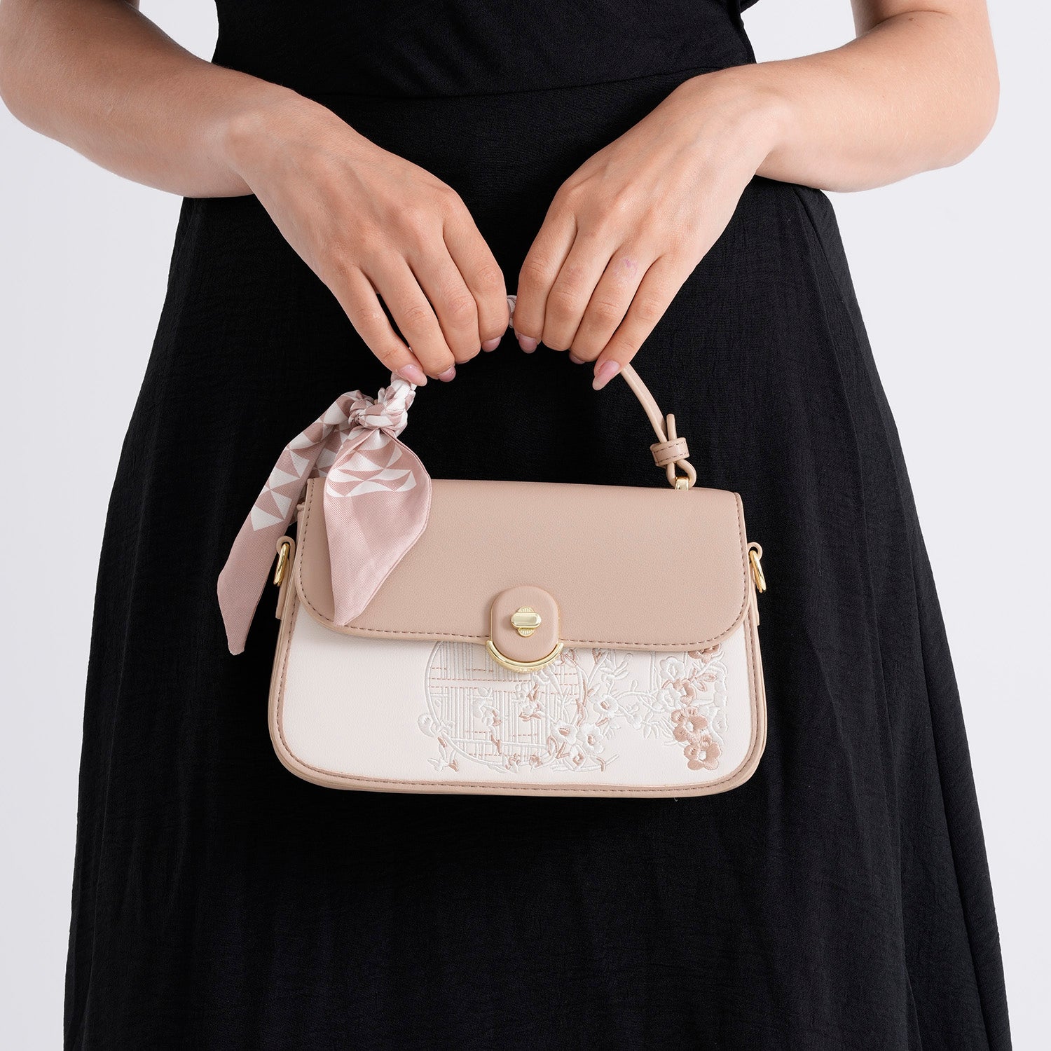 Stylish Embroidered Sleek Multi-Pocket Handbag with Adjustable Shoulder Strap - Latte 8525389 3