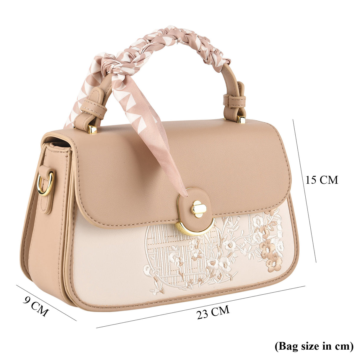 Stylish Embroidered Sleek Multi-Pocket Handbag with Adjustable Shoulder Strap - Latte 8525389 7