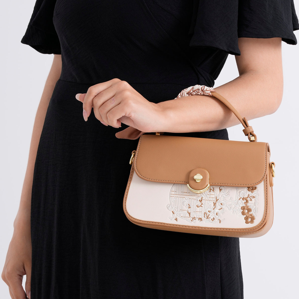 Stylish Embroidered Sleek Multi-Pocket Handbag with Adjustable Shoulder Strap - Brown V32605792 4