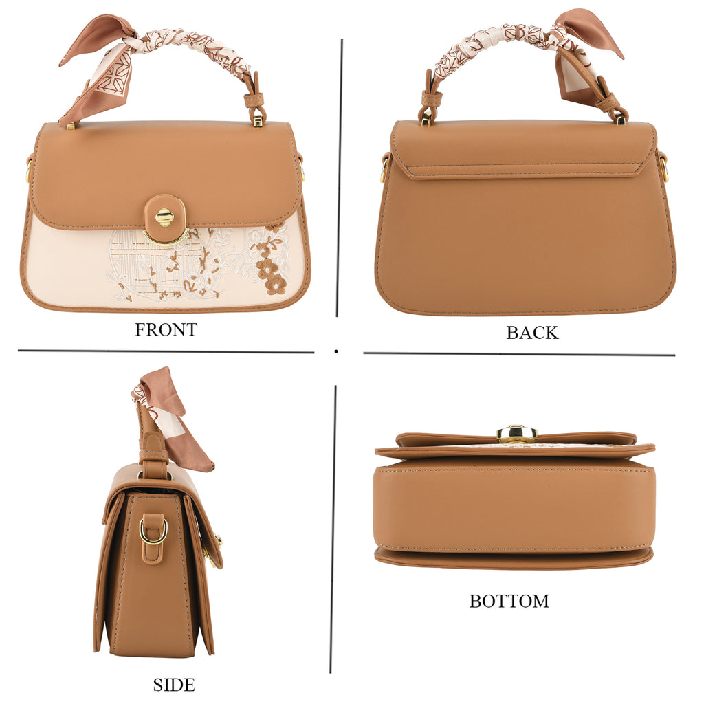Stylish Embroidered Sleek Multi-Pocket Crossbody Handbag with  Adjustable Strap - Brown_8525390_4