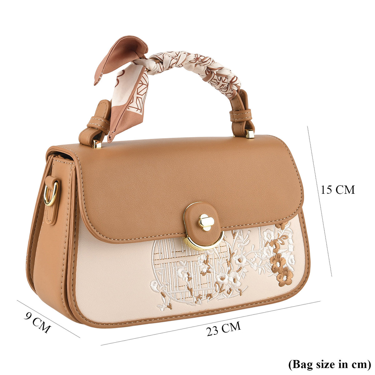 Stylish Embroidered Sleek Multi-Pocket Handbag with Adjustable Shoulder Strap - Brown V32605792 8