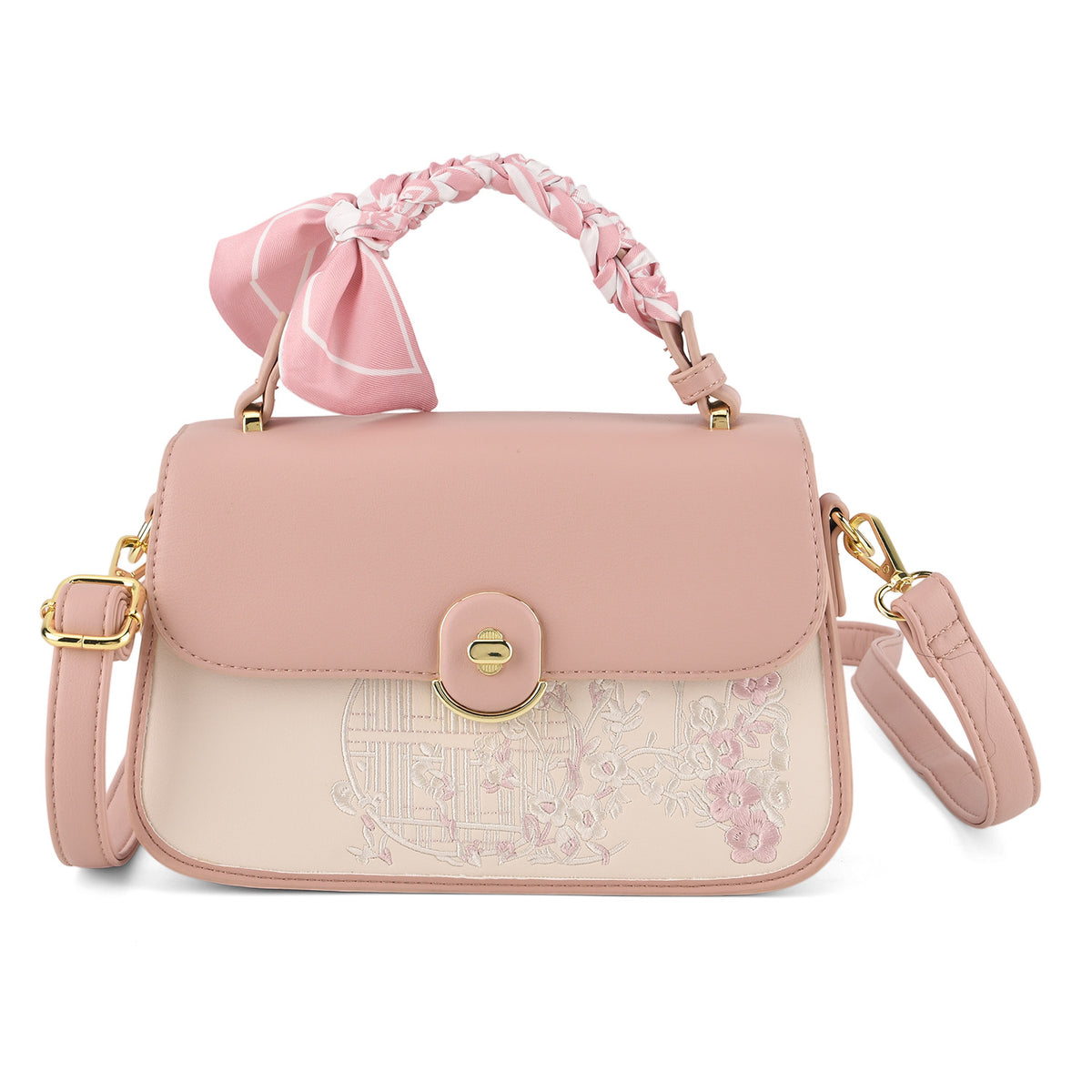 Stylish Embroidered Sleek Multi-Pocket Handbag with Adjustable Shoulder Strap - Pink V32605459 0