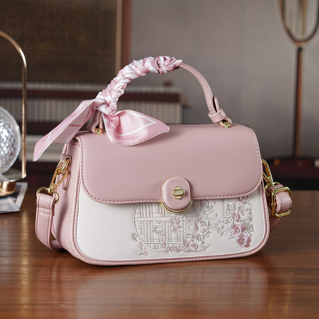 Stylish Embroidered Sleek Multi-Pocket Crossbody Handbag with  Adjustable Strap - Pink_8525391_1