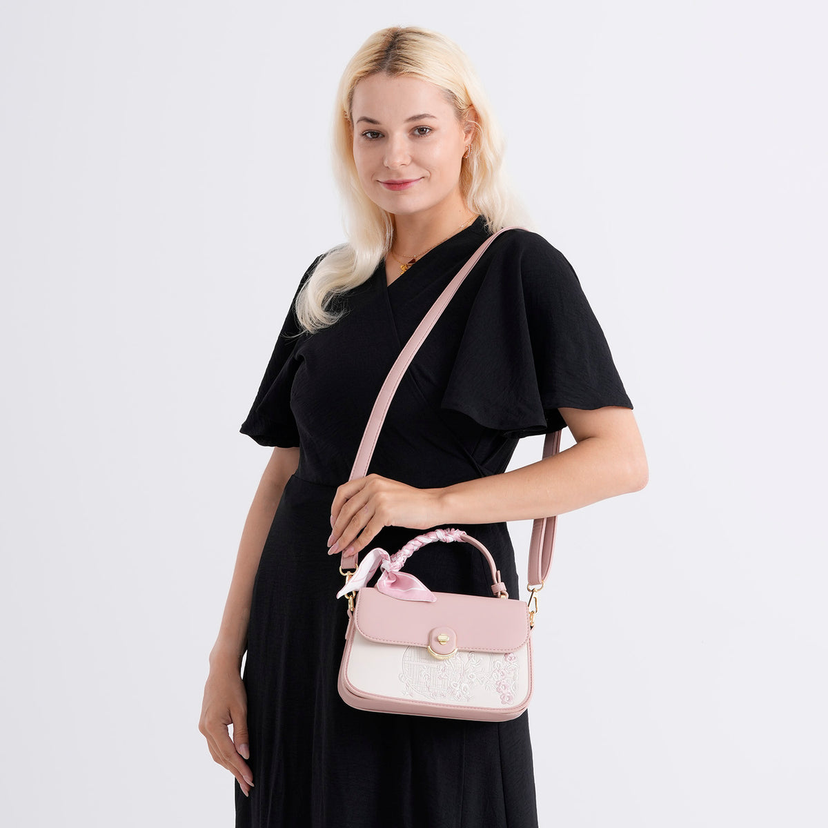 Stylish Embroidered Sleek Multi-Pocket Handbag with Adjustable Shoulder Strap - Pink V32605459 3