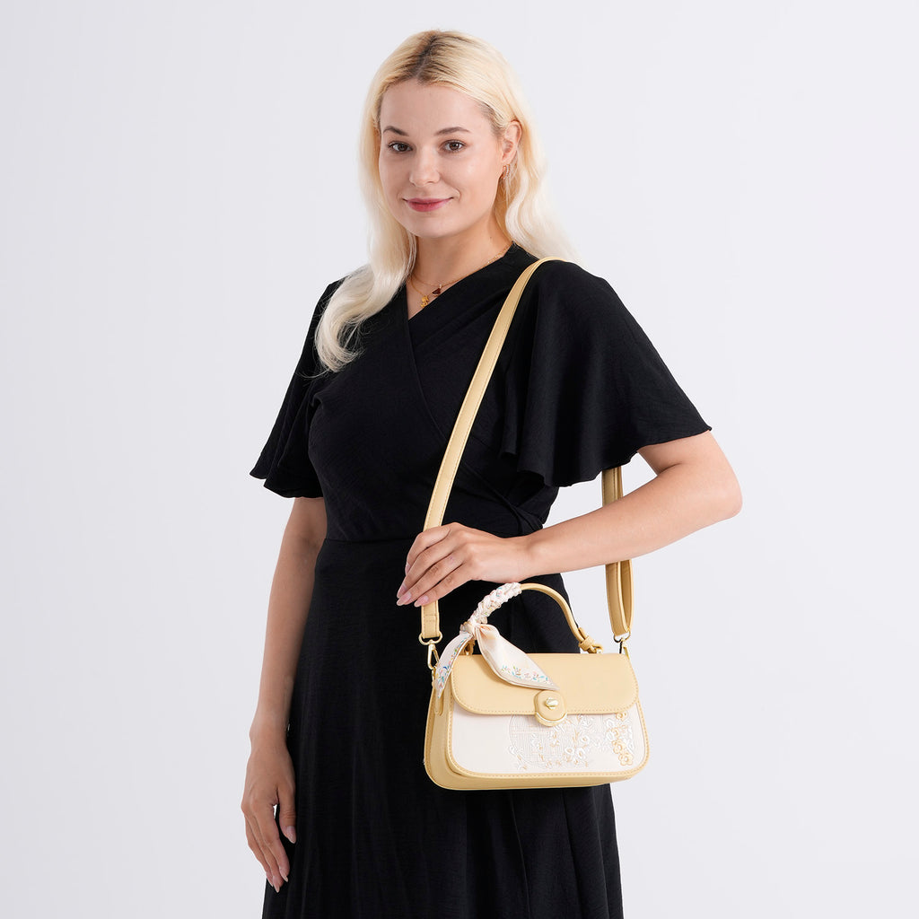 Stylish Embroidered Sleek Multi-Pocket Crossbody Handbag with  Adjustable Strap - Yellow_8525392_2