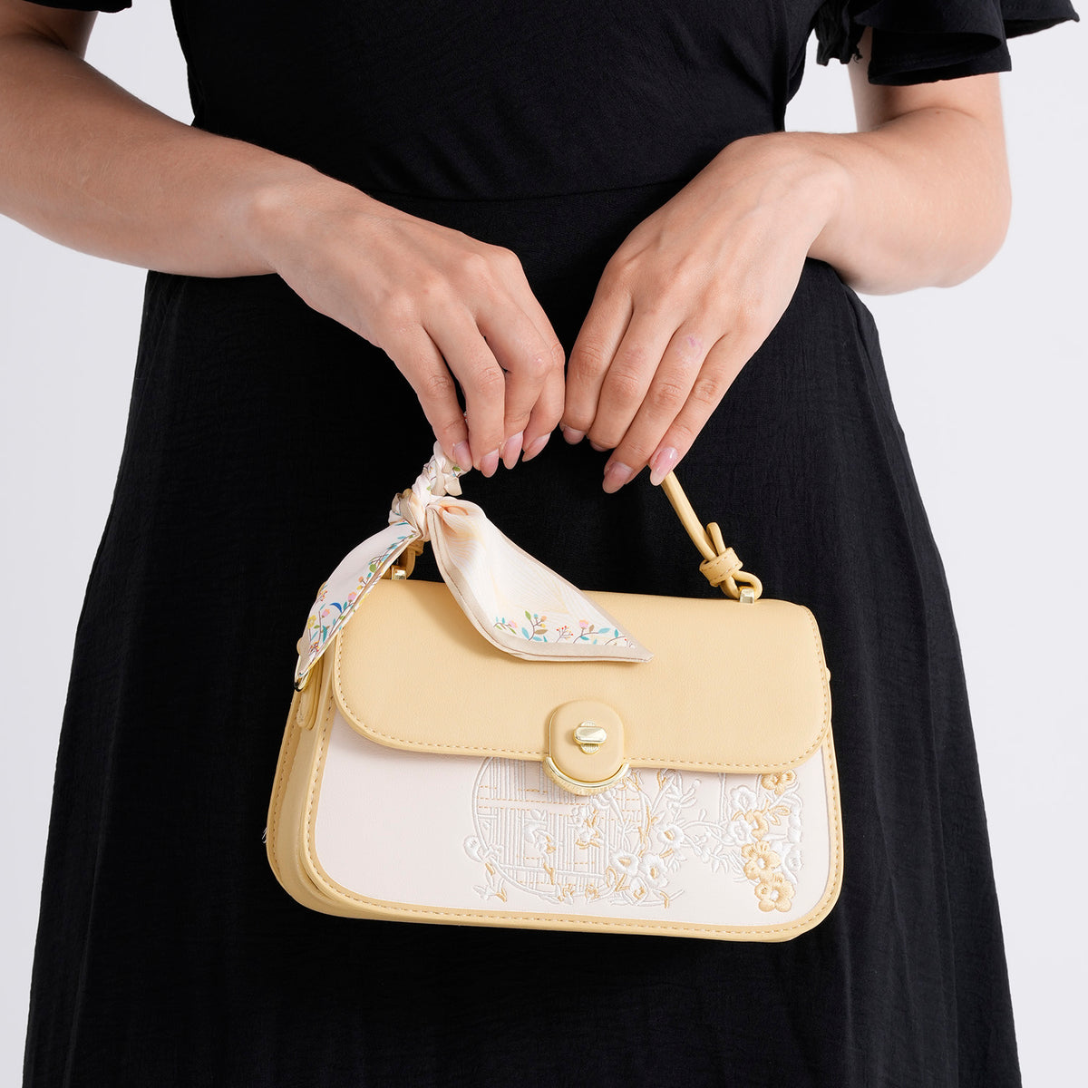 Stylish Embroidered Sleek Multi-Pocket Handbag with Adjustable Shoulder Strap - Yellow V32606360 4