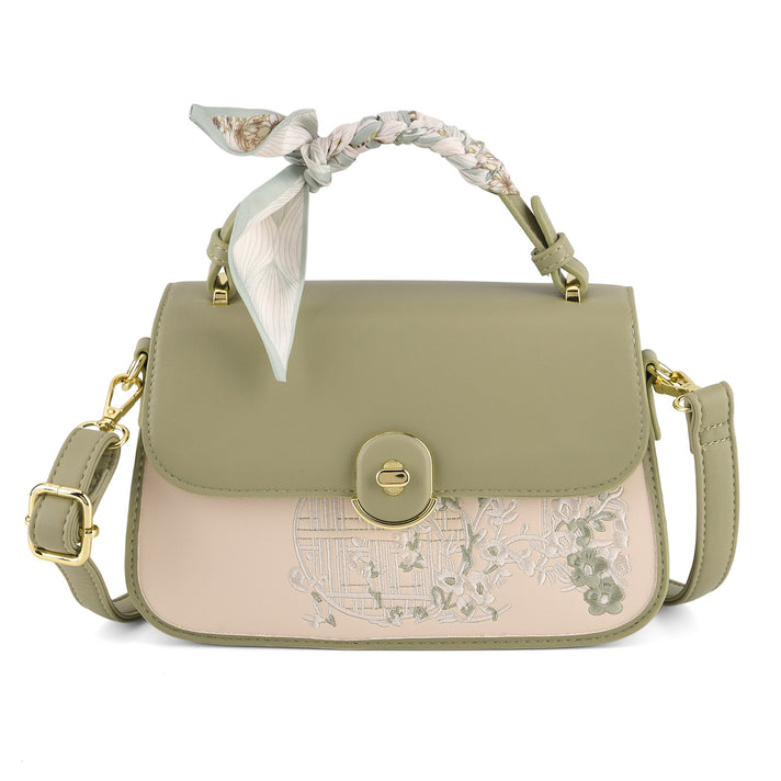 Stylish Embroidered Sleek Multi-Pocket Handbag with Adjustable Shoulder Strap - Pista Green V32617778 1