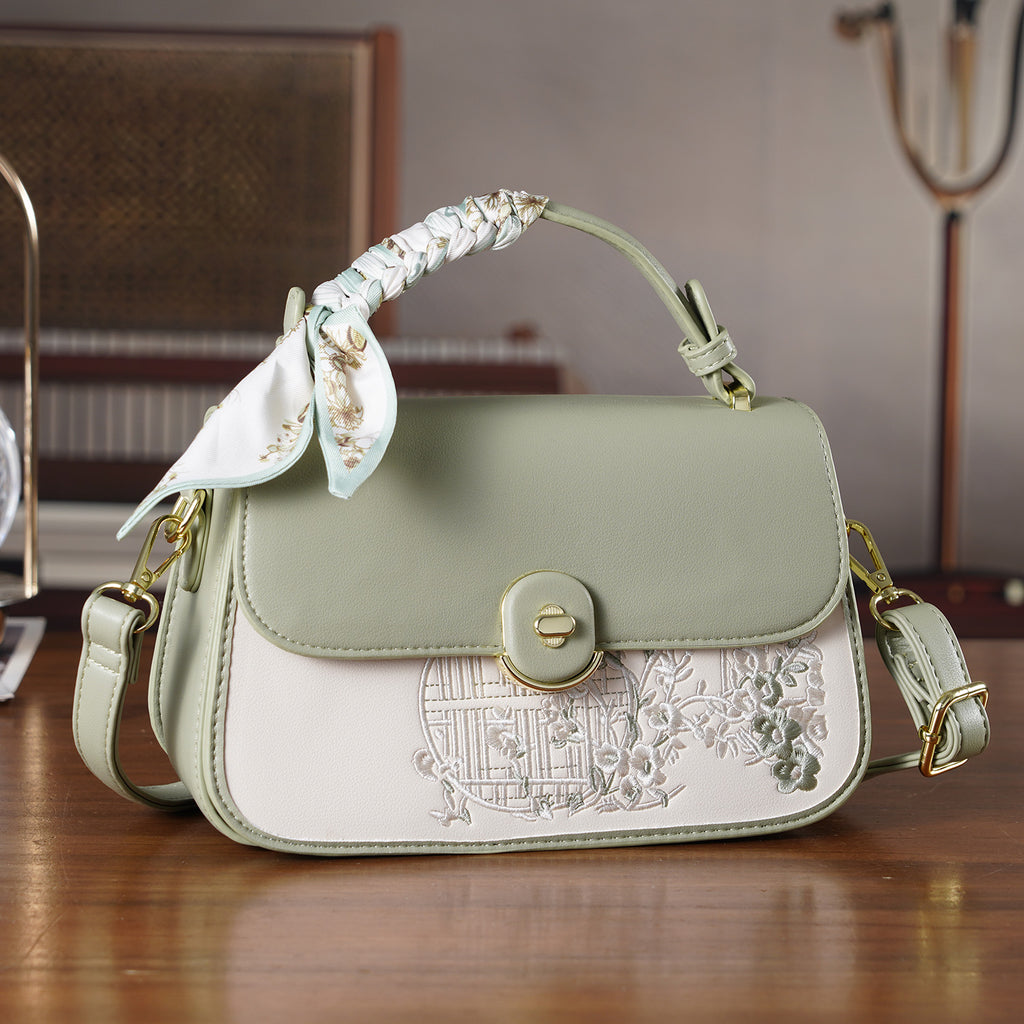 Stylish Embroidered Sleek Multi-Pocket Crossbody Handbag with  Adjustable Strap - Pista Green_8525393_1