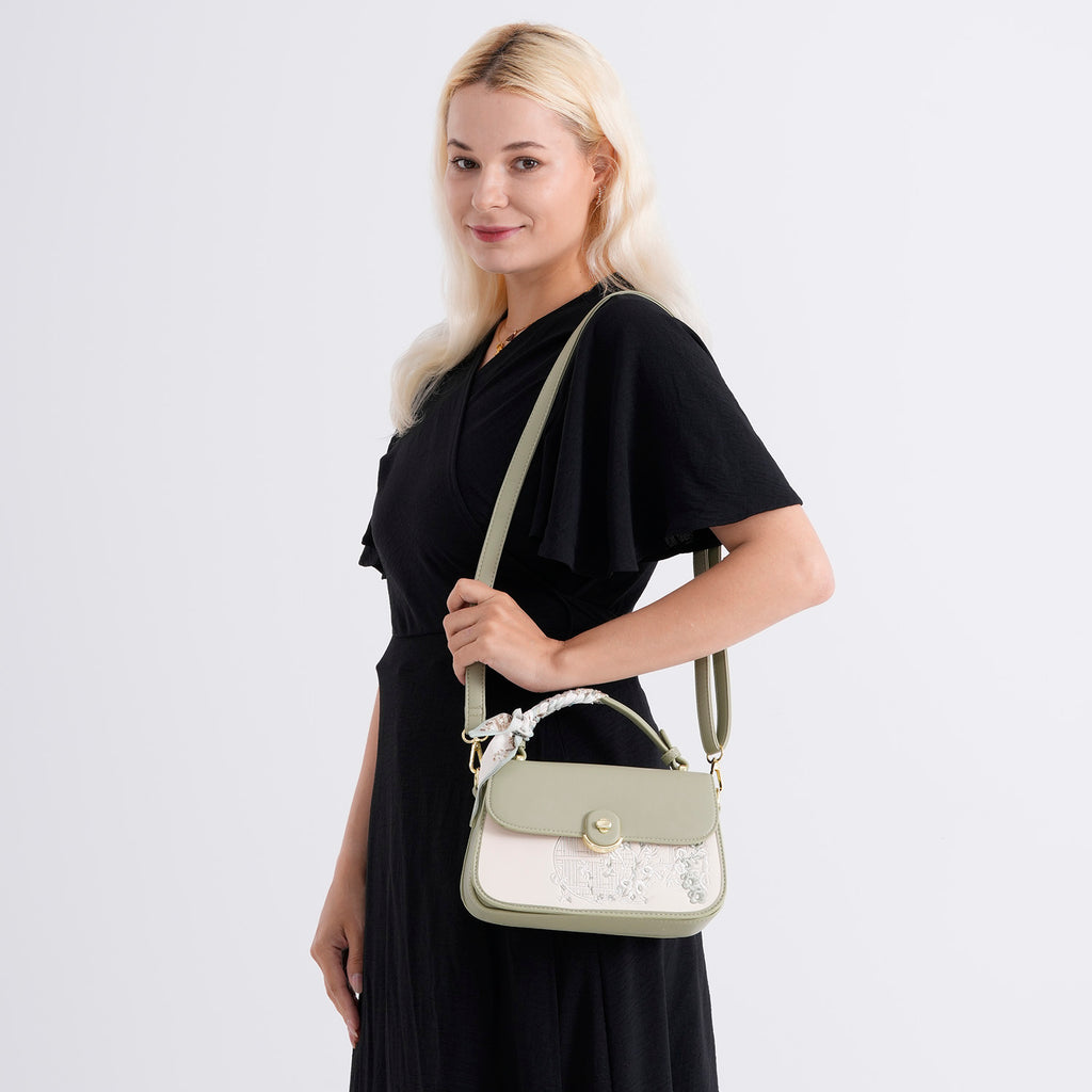 Stylish Embroidered Sleek Multi-Pocket Crossbody Handbag with  Adjustable Strap - Pista Green_8525393_2