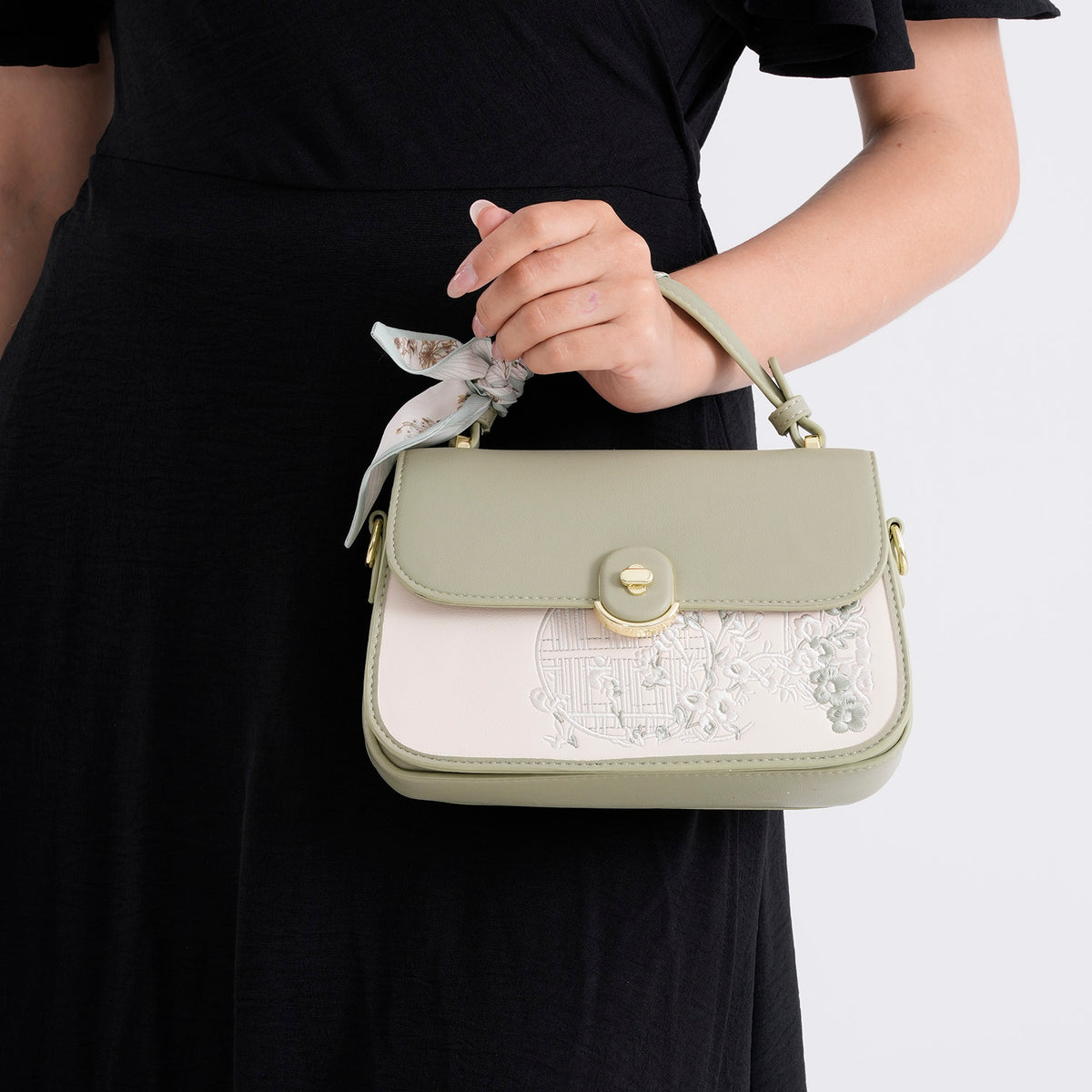 Stylish Embroidered Sleek Multi-Pocket Handbag with Adjustable Shoulder Strap - Pista Green V32605980 4