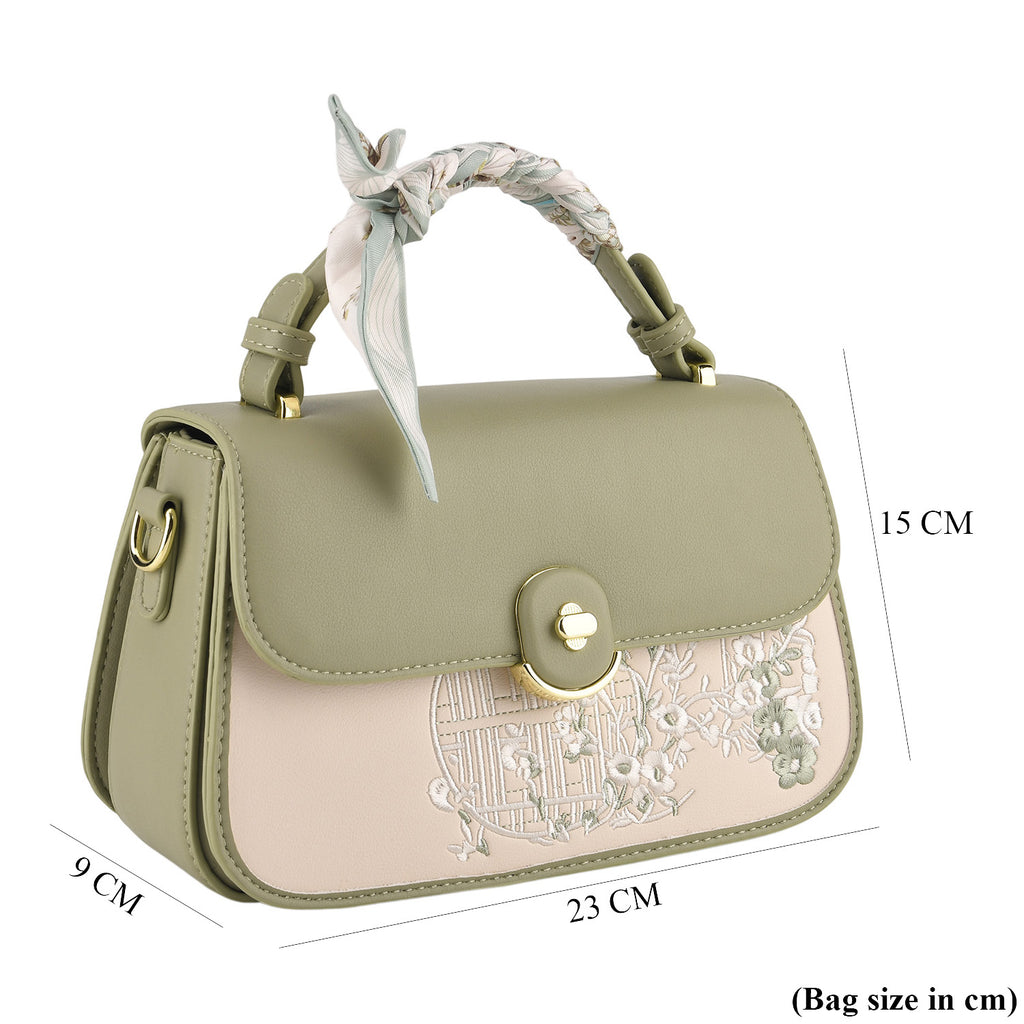 Stylish Embroidered Sleek Multi-Pocket Crossbody Handbag with  Adjustable Strap - Pista Green_8525393_7