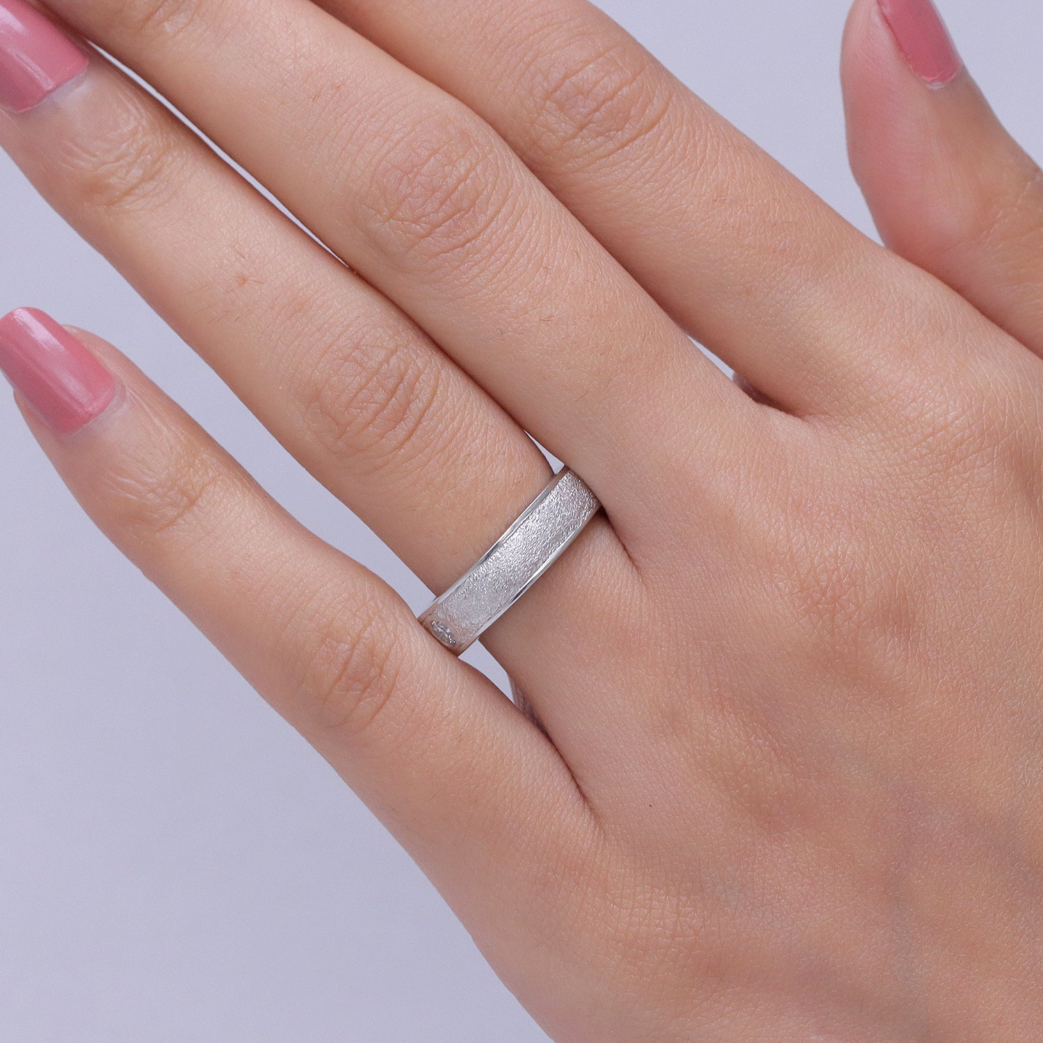 LUXURIANT Lab Grown Diamond Sandblasted Solitaire Band Ring in Rhodium Plated Sterling Silver (SI-G-H) 8525490 2