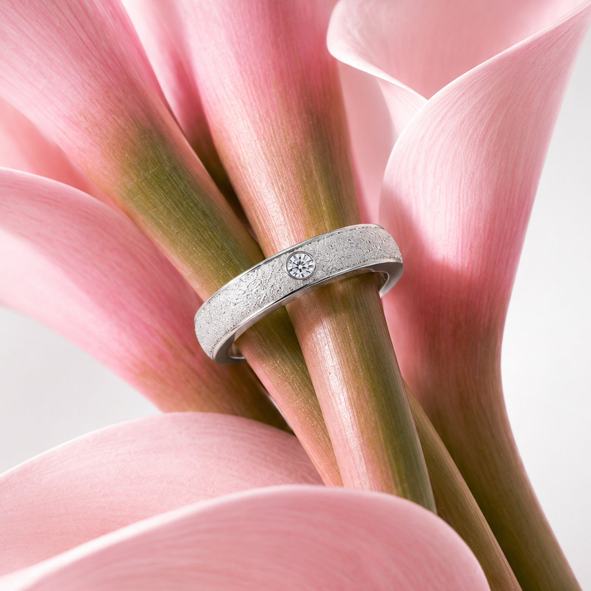 LUXURIANT Lab Grown Diamond Sandblasted Solitaire Band Ring in Rhodium Plated Sterling Silver (SI-G-H) 8525490 4