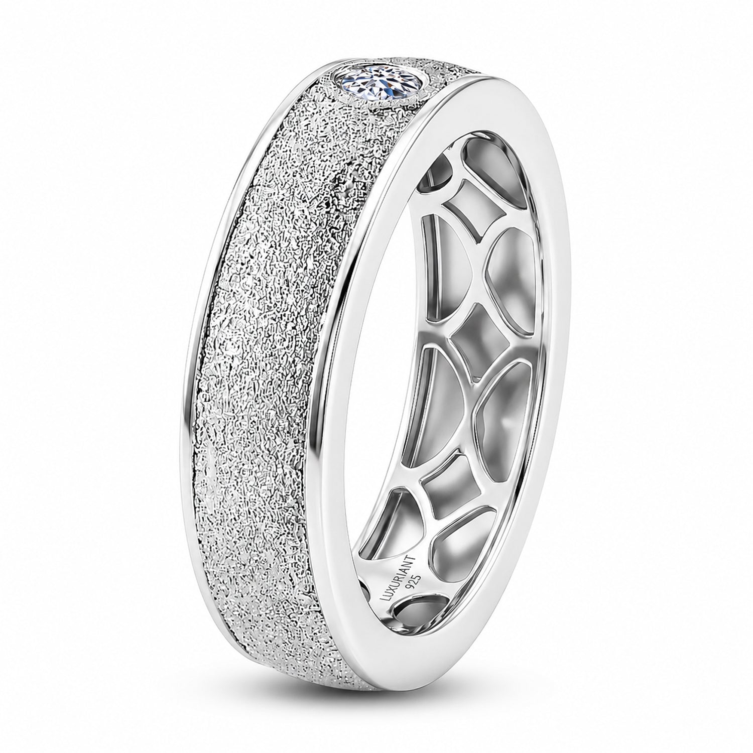 LUXURIANT Lab Grown Diamond Sandblasted Solitaire Band Ring in Rhodium Plated Sterling Silver (SI-G-H) 8525490 5