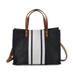 Designer-Inspired Striped Tote Bag With Detachable Shoulder Strap - Black White_8525582