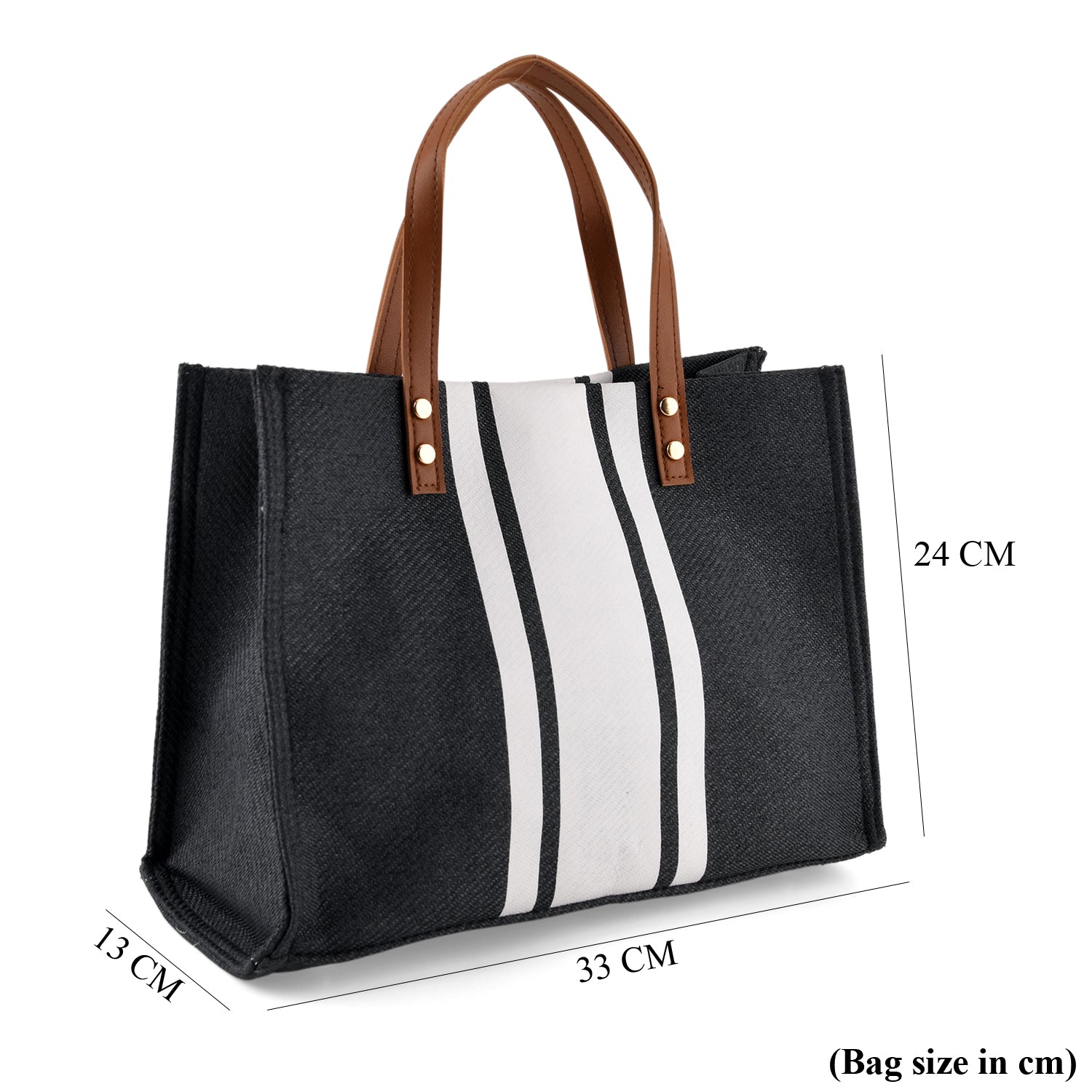 Designer-Inspired Striped Tote Bag With Detachable Shoulder Strap - Black White V32513839 6