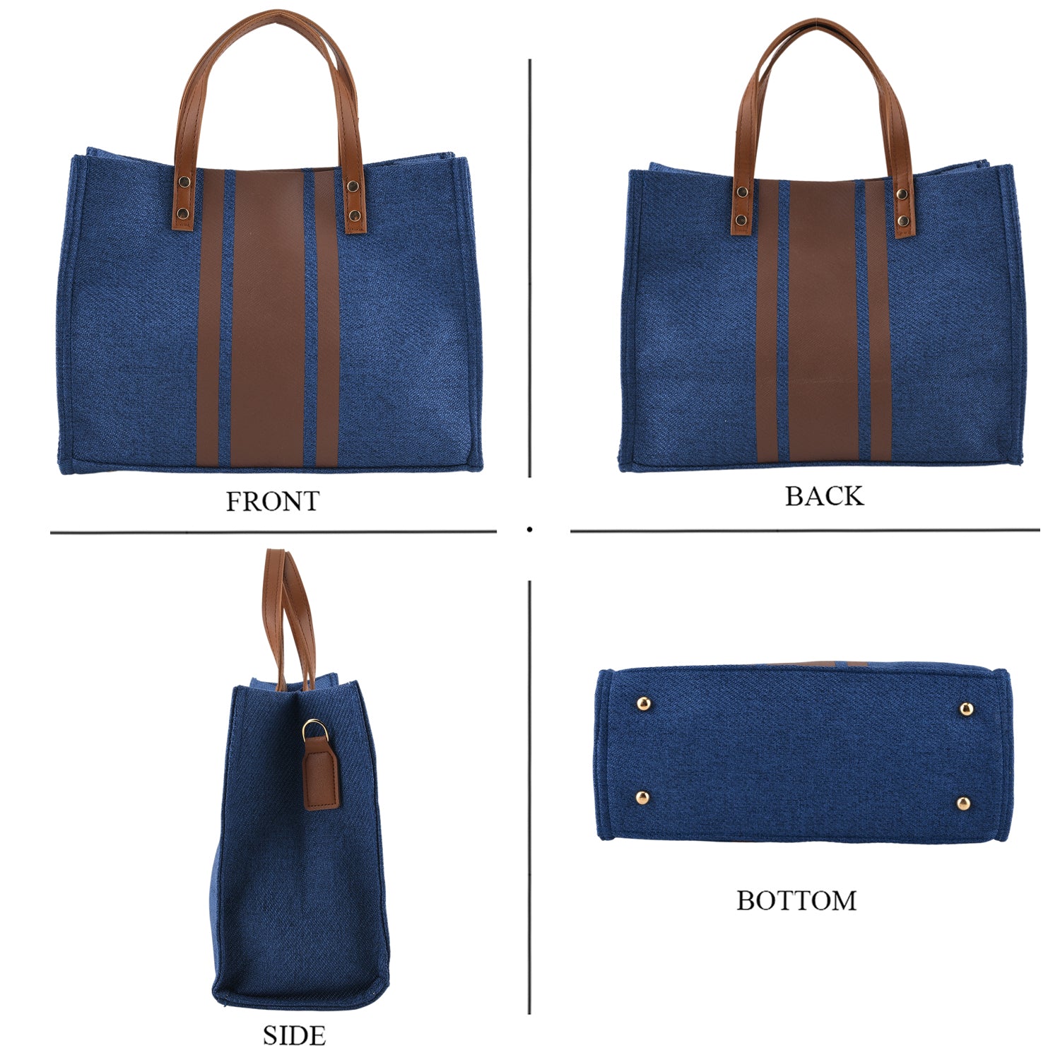 Designer-Inspired Striped Tote Bag With Detachable Shoulder Strap -  Navy V32514484 4