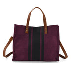 Designer-Inspired Striped Tote Bag With Detachable Shoulder Strap - Burgundy_8525594