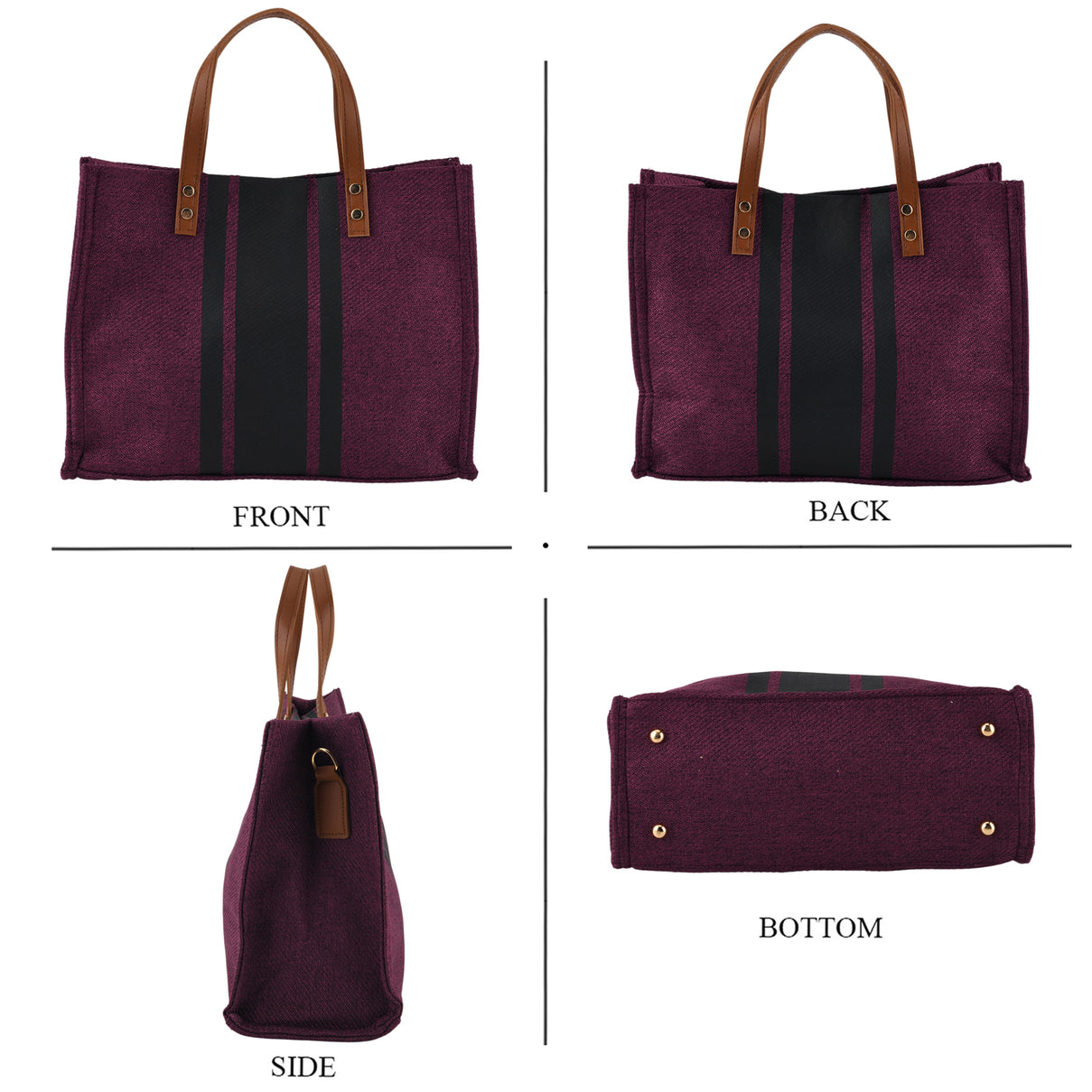 Designer-Inspired Striped Tote Bag With Detachable Shoulder Strap - Burgundy V32513840 4