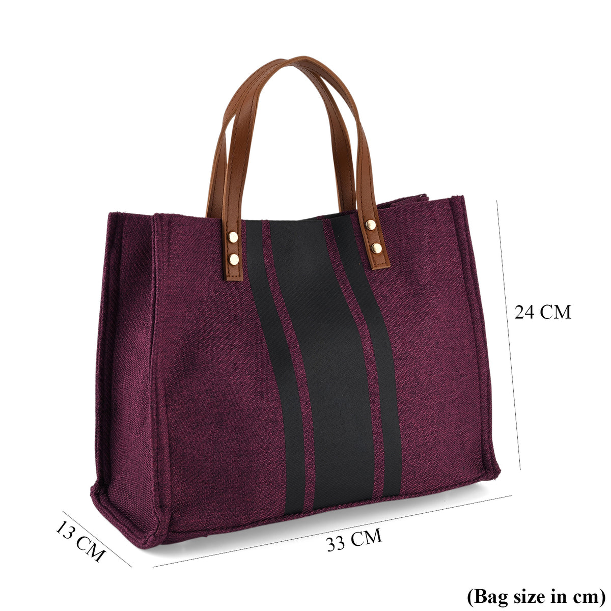 Designer-Inspired Striped Tote Bag With Detachable Shoulder Strap - Burgundy V32513840 6