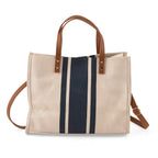 Designer-Inspired Striped Tote Bag With Detachable Shoulder Strap - Blue & Beige_8525595