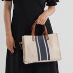 Designer-Inspired Striped Tote Bag With Detachable Shoulder Strap - Blue & Beige_8525595_3