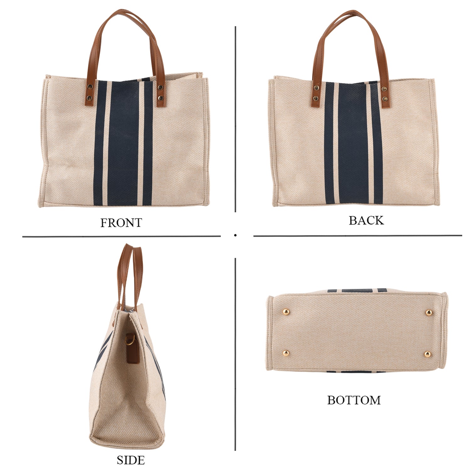 Designer-Inspired Striped Tote Bag With Detachable Shoulder Strap - Blue &amp; Beige V32514183 4