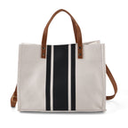 Designer-Inspired Striped Tote Bag With Detachable Shoulder Strap - White & Black_8525596