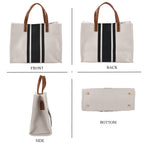 Designer-Inspired Striped Tote Bag With Detachable Shoulder Strap - White & Black_8525596_4