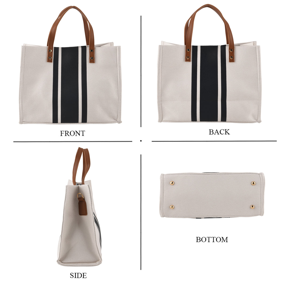 Designer-Inspired Striped Tote Bag With Detachable Shoulder Strap - White &amp; Black V32515002 4