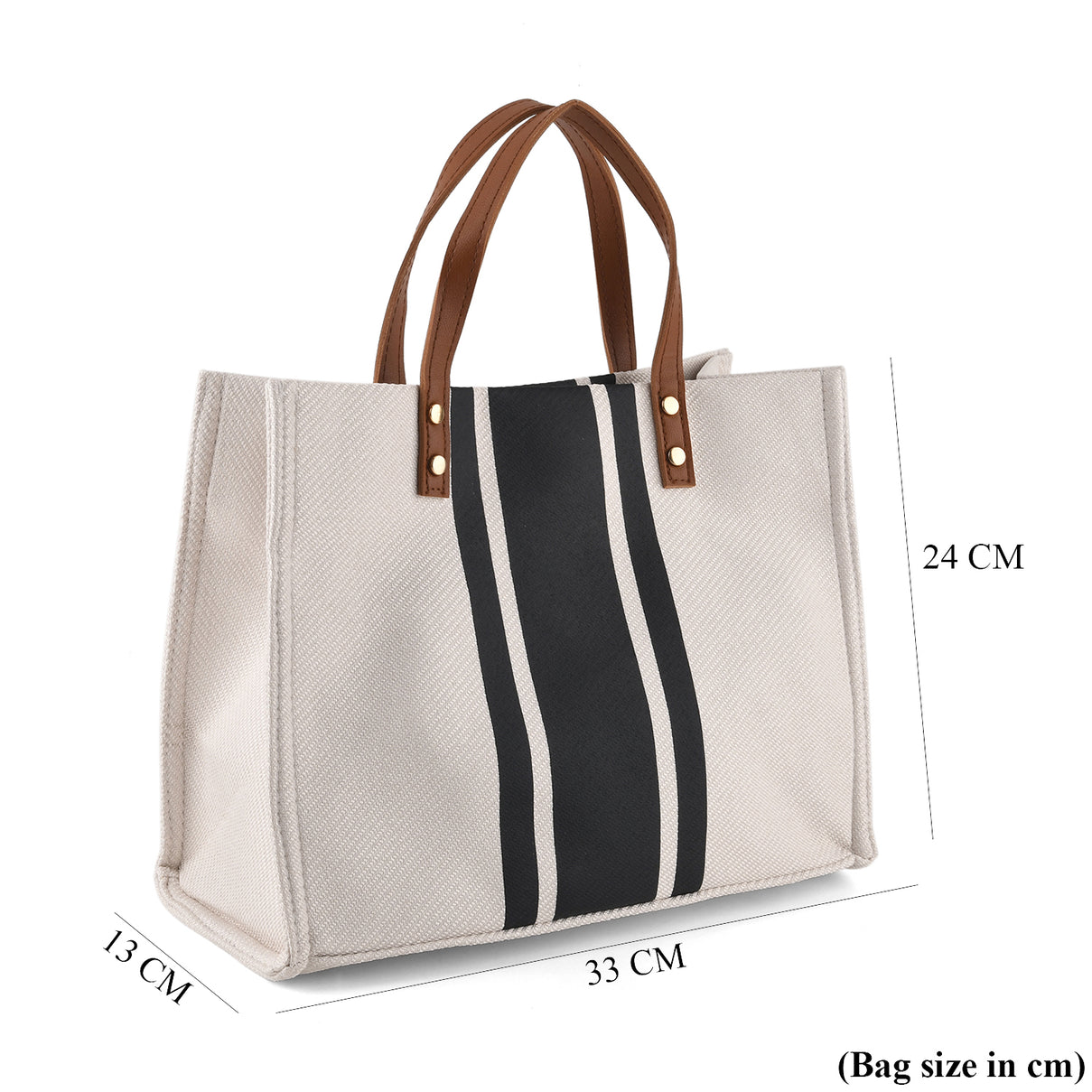 Designer-Inspired Striped Tote Bag With Detachable Shoulder Strap - White &amp; Black V32515002 6