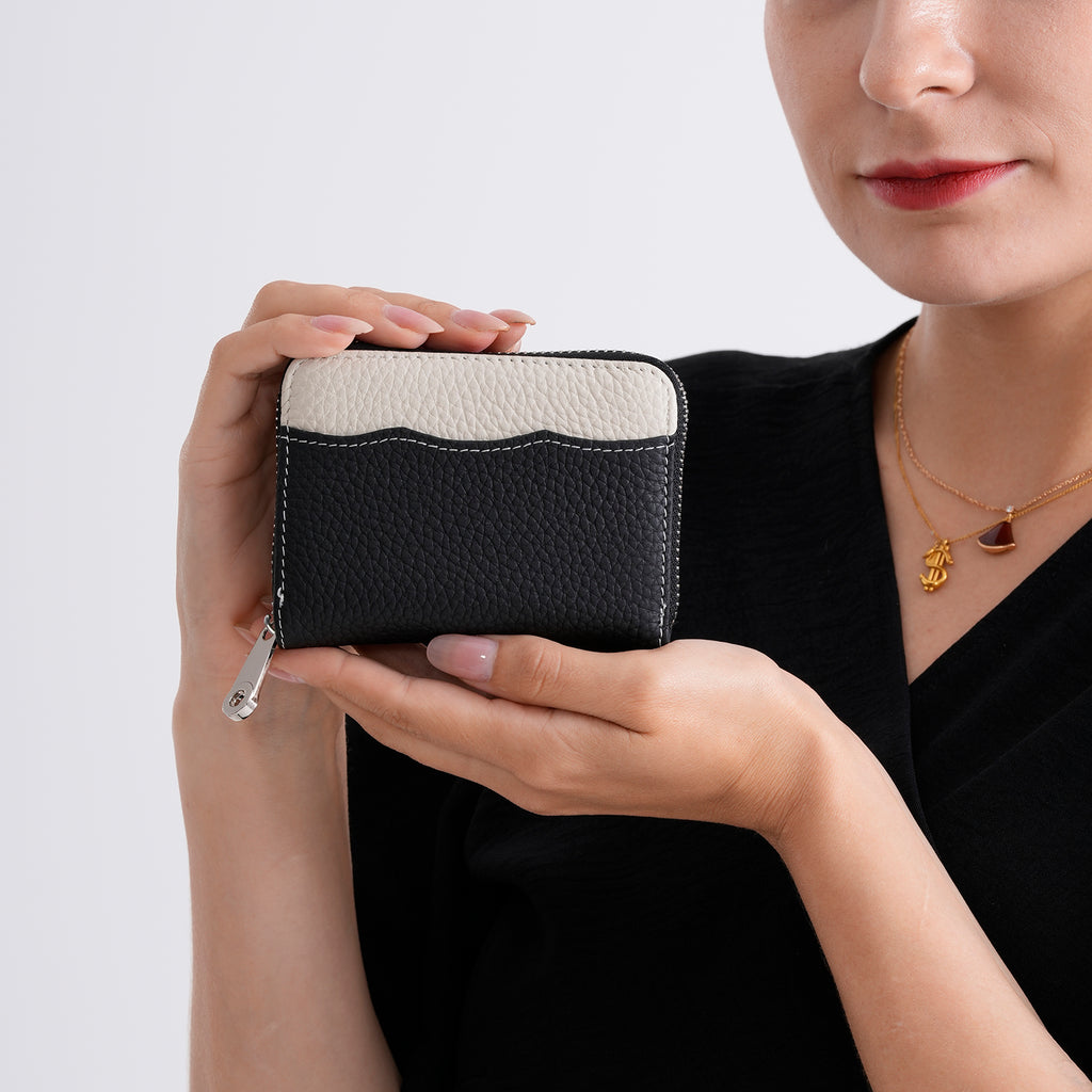 Genuine Leather RFID Blocking Zip Around Card Holder Wallet - Black_8525675_3