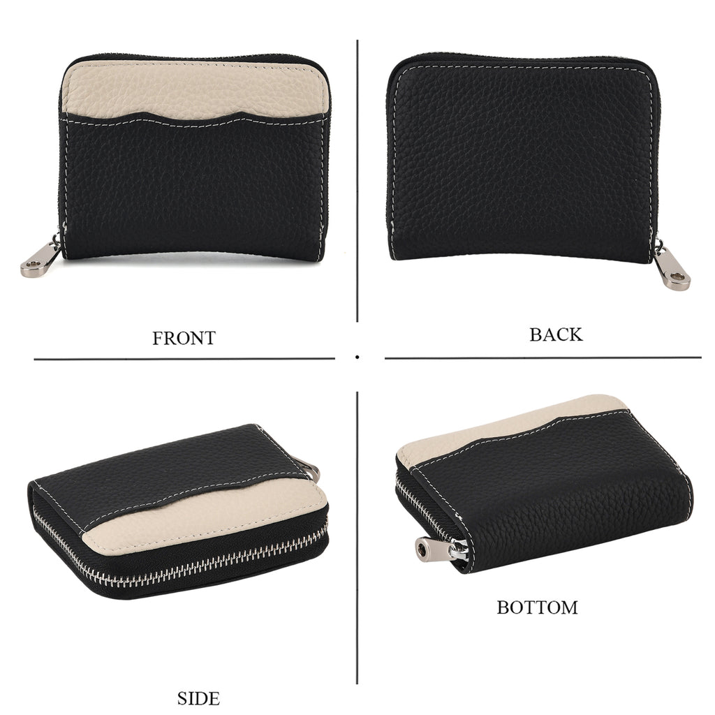 Genuine Leather RFID Blocking Zip Around Card Holder Wallet - Black_8525675_4