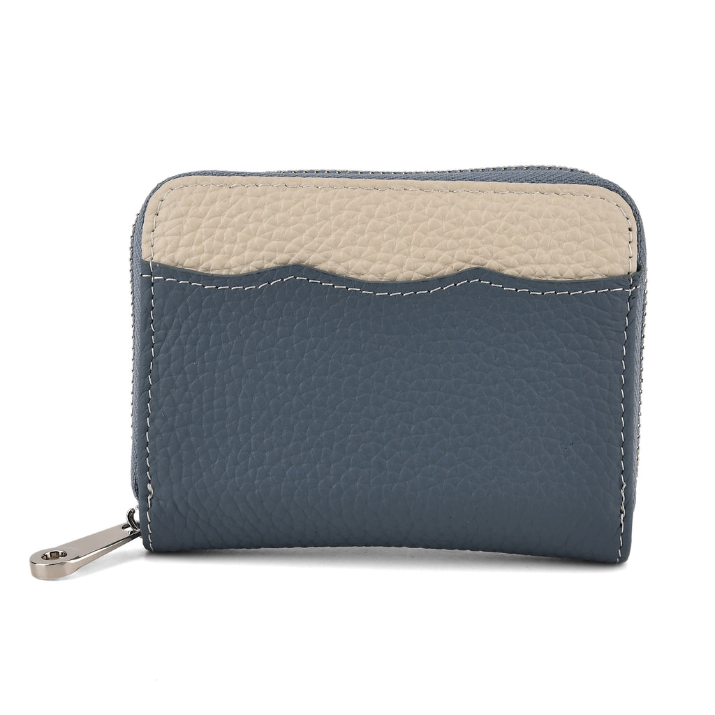 Genuine Leather RFID Blocking Zip Around Card Holder Wallet - Blue_8525676