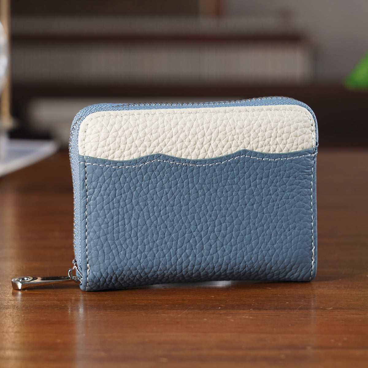 Genuine Leather RFID Blocking Zip Around Card Holder Wallet - Blue V32605456 2