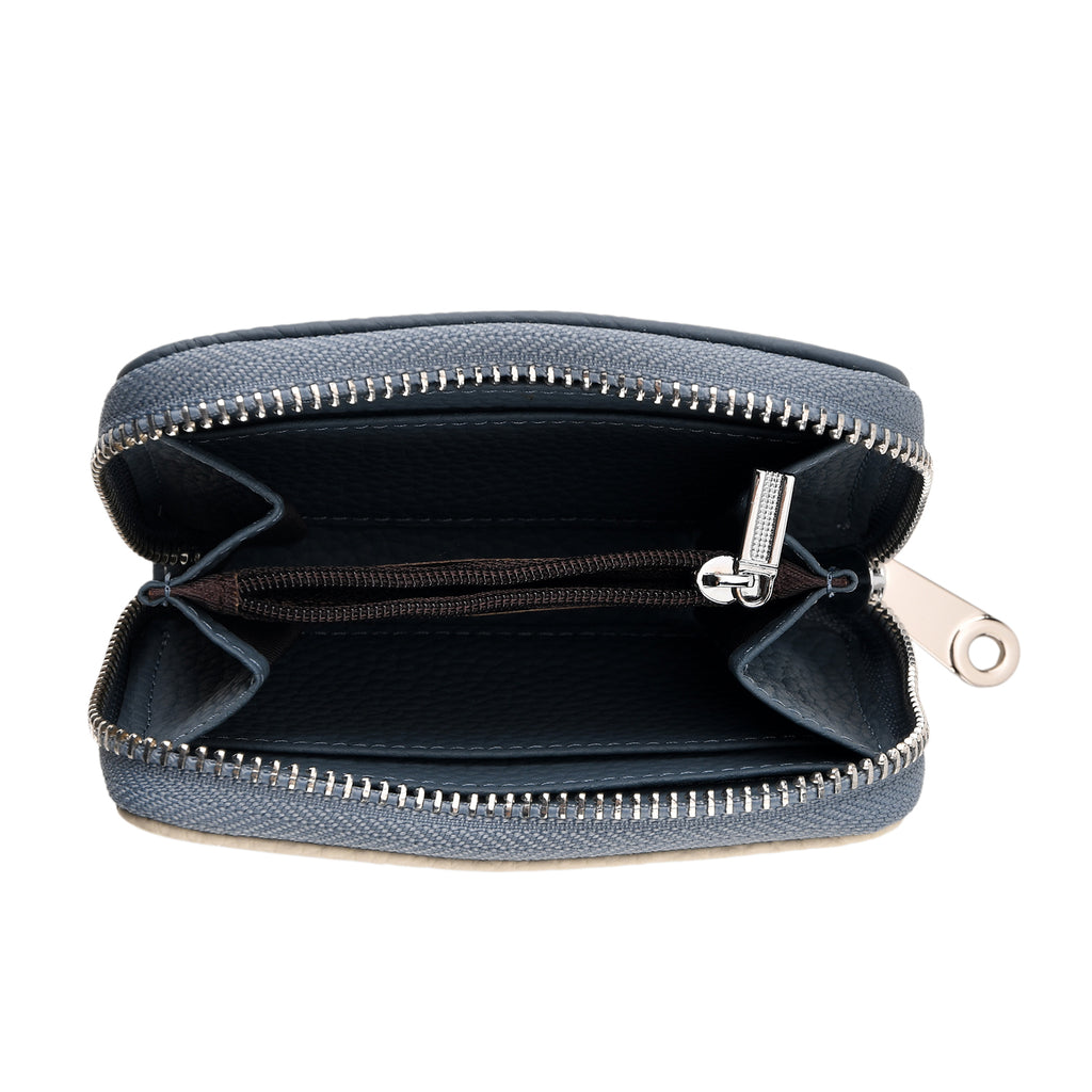 Genuine Leather RFID Blocking Zip Around Card Holder Wallet - Blue_8525676_5