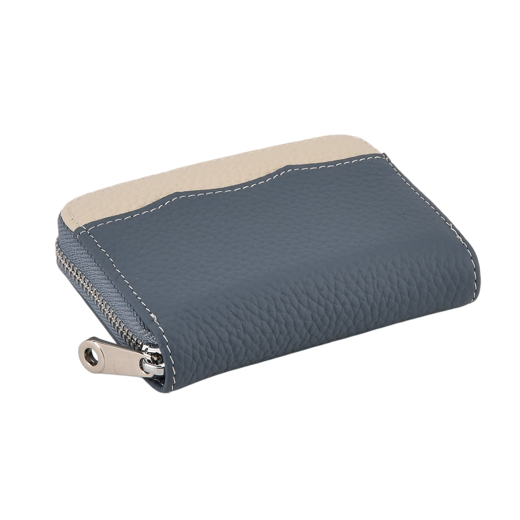 Genuine Leather RFID Blocking Zip Around Card Holder Wallet - Blue_8525676_7