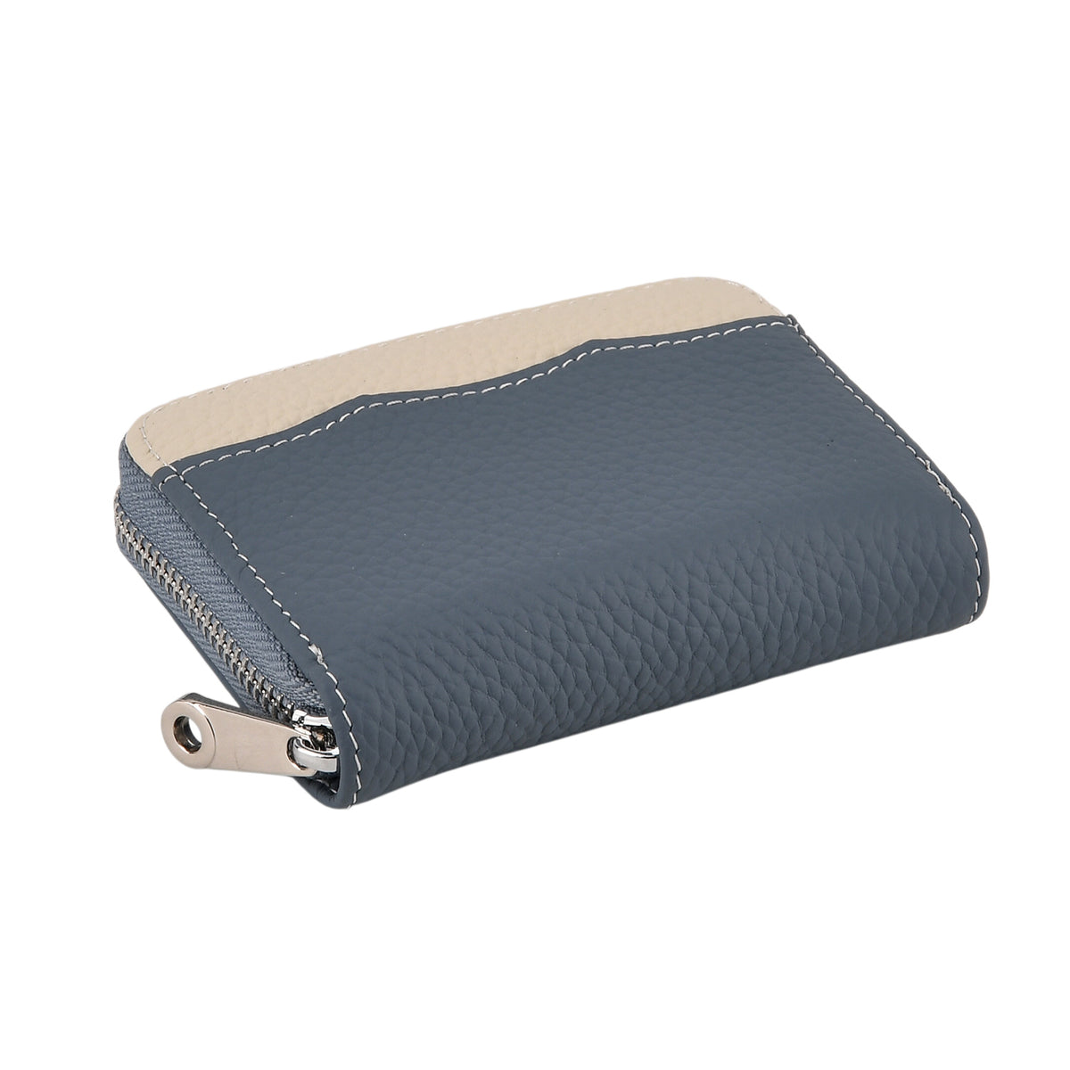 Genuine Leather RFID Blocking Zip Around Card Holder Wallet - Blue V32605456 8