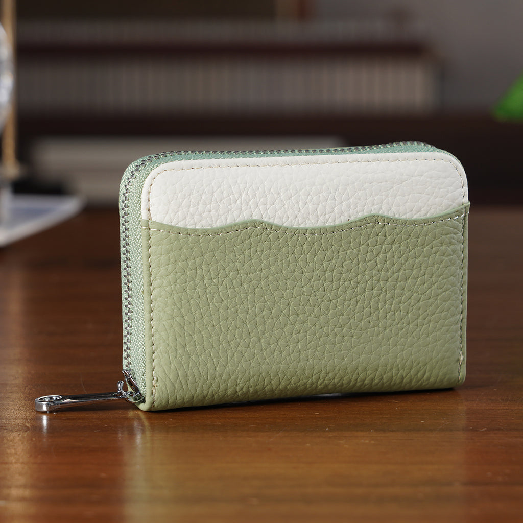 Genuine Leather RFID Blocking Zip Around Card Holder Wallet - Green_8525677_1