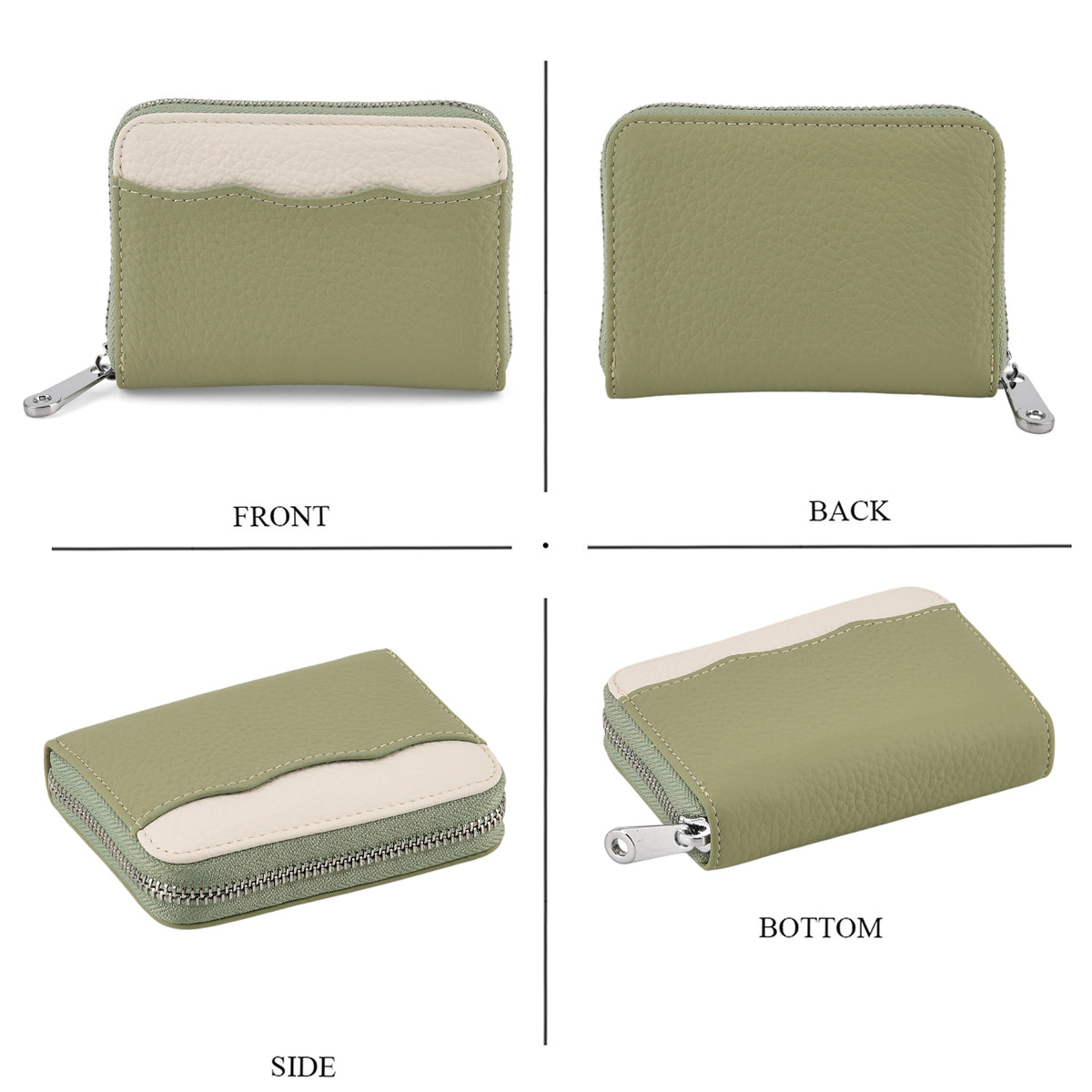 Genuine Leather RFID Blocking Zip Around Card Holder Wallet - Green V32604557 5