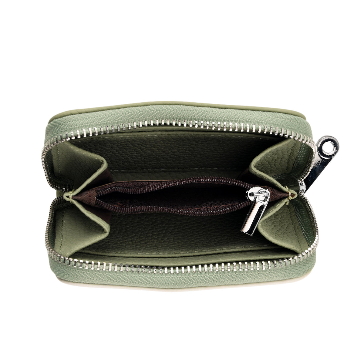 Genuine Leather RFID Blocking Zip Around Card Holder Wallet - Green V32604557 6