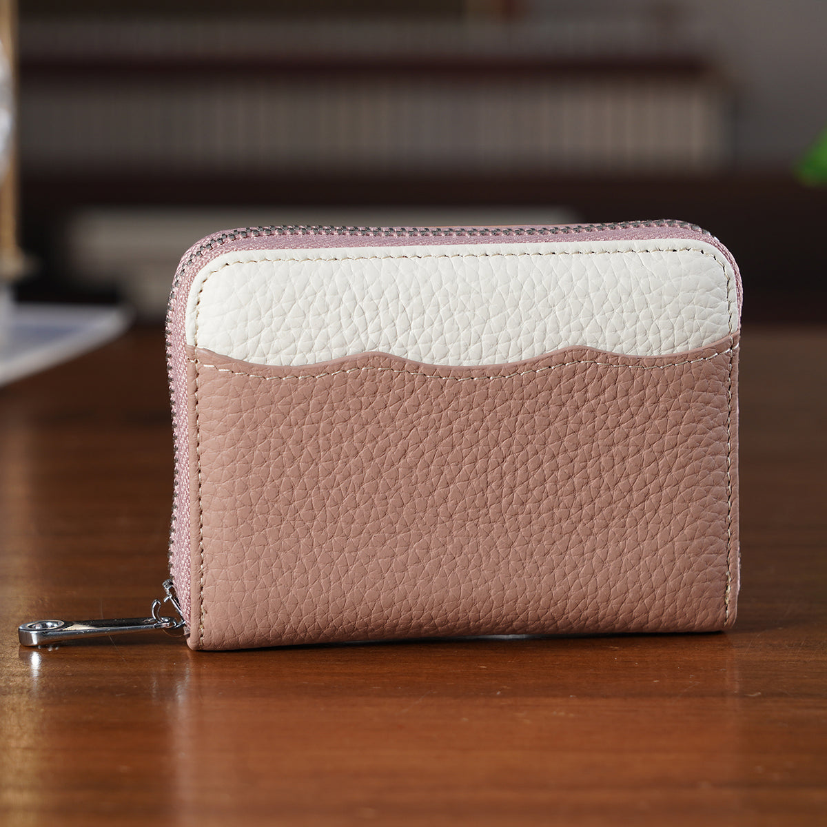 Genuine Leather RFID Blocking Zip Around Card Holder Wallet - Pink V32605225 2