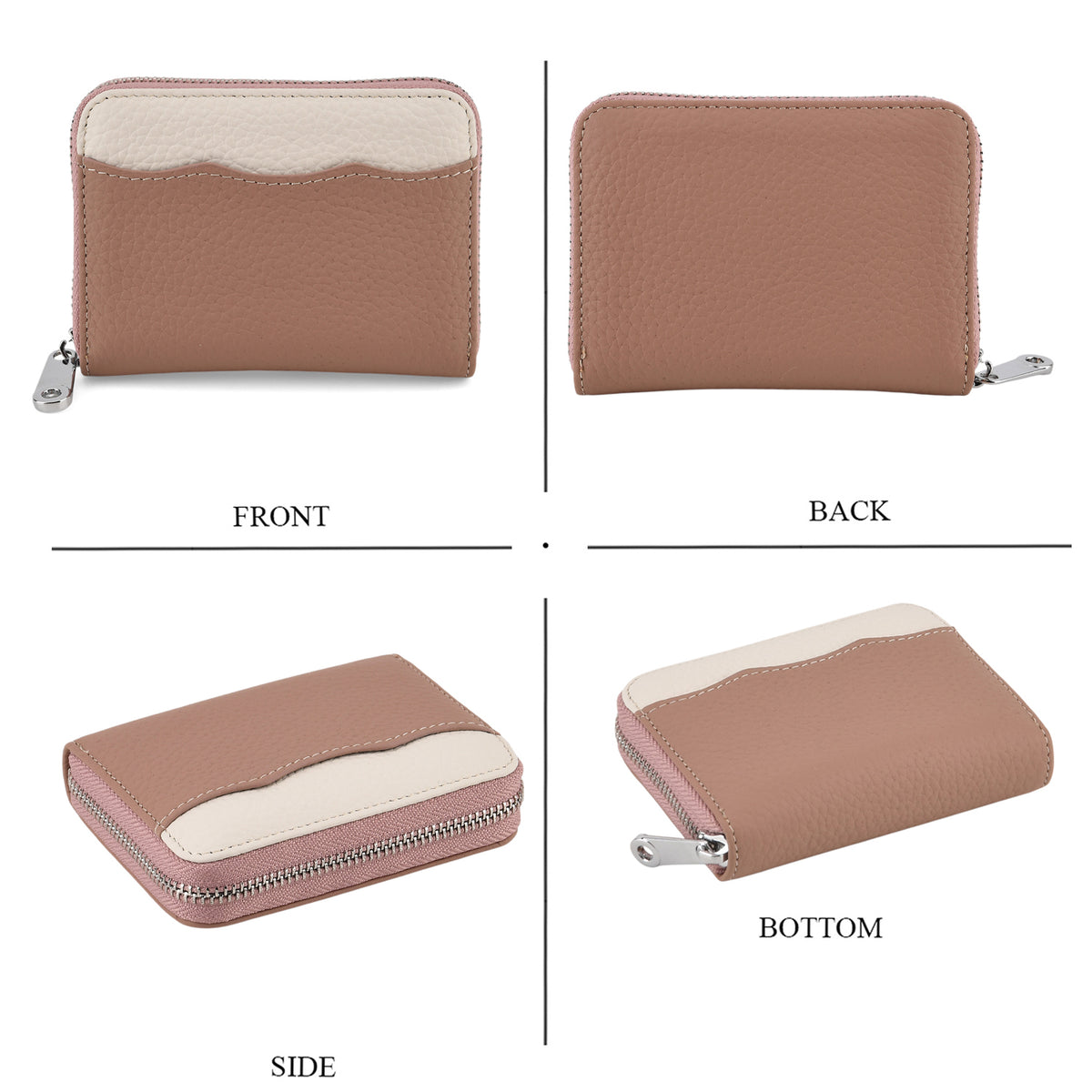 Genuine Leather RFID Blocking Zip Around Card Holder Wallet - Pink V32605225 5