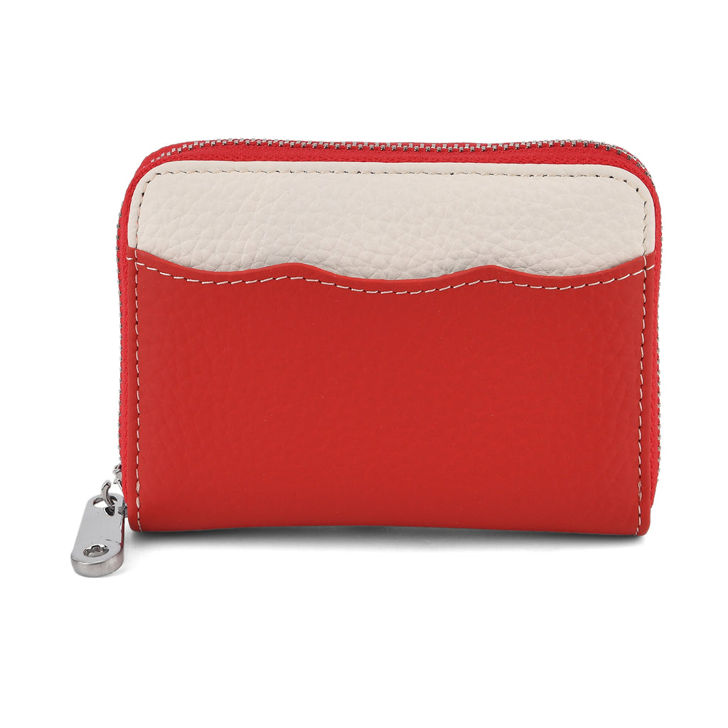 Genuine Leather RFID Blocking Zip Around Card Holder Wallet - Red_8525679