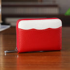 Genuine Leather RFID Blocking Zip Around Card Holder Wallet - Red_8525679_1