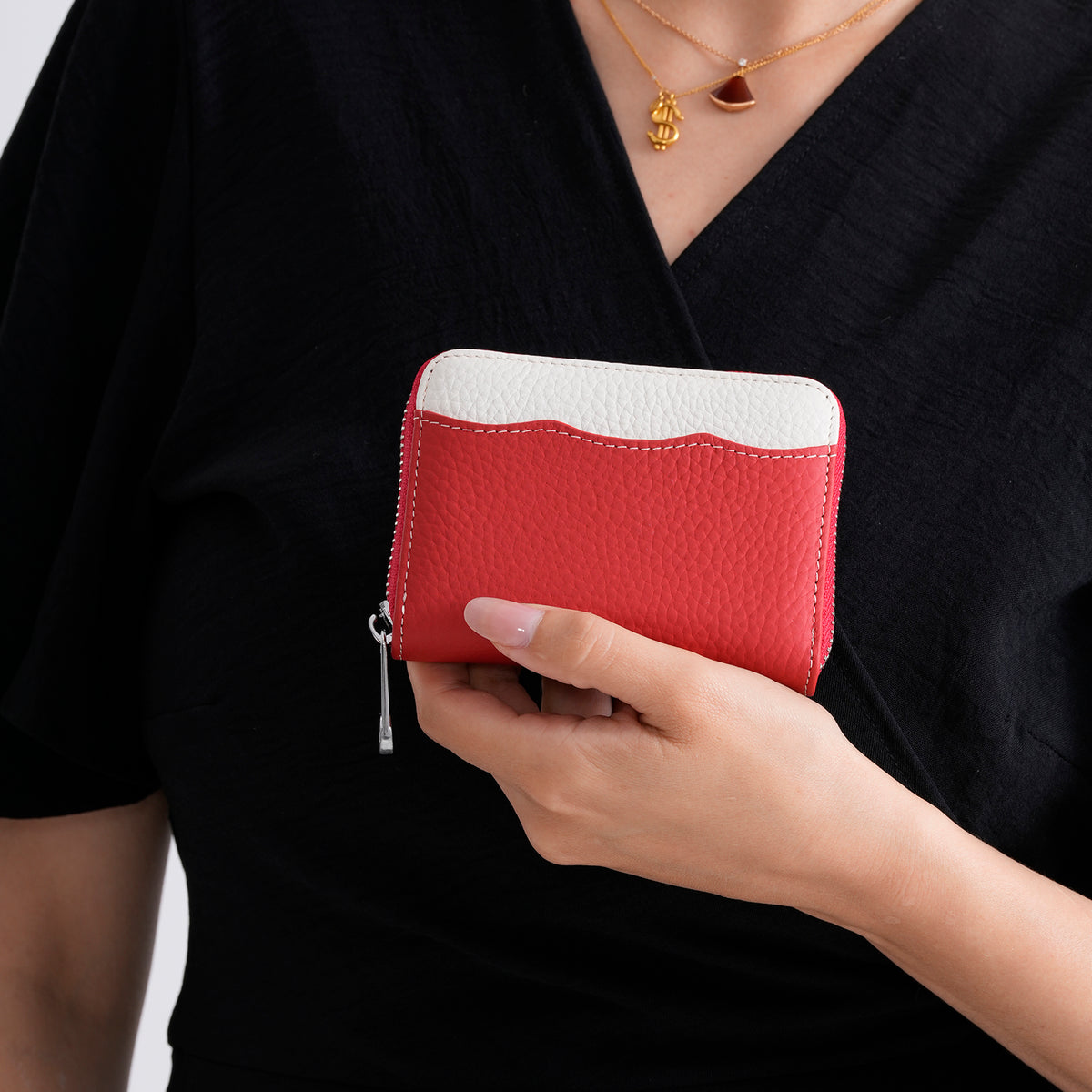 Genuine Leather RFID Blocking Zip Around Card Holder Wallet - Red V32604447 4