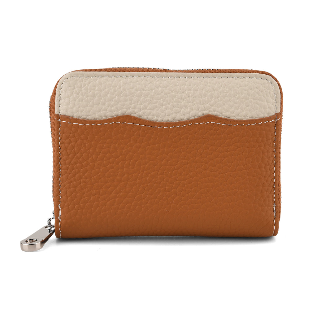 Genuine Leather RFID Blocking Zip Around Card Holder Wallet - Tan_8525680