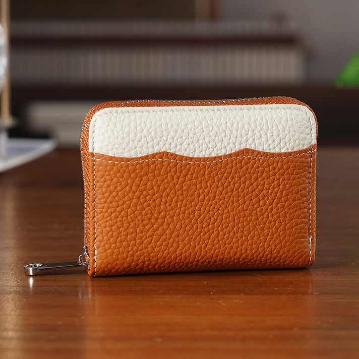 Genuine Leather RFID Blocking Zip Around Card Holder Wallet - Tan V32621878 2