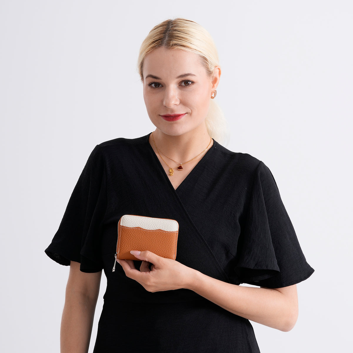 Genuine Leather RFID Blocking Zip Around Card Holder Wallet - Tan V32605023 3