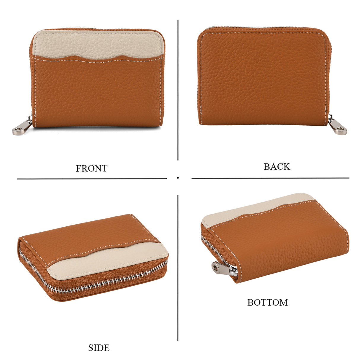 Genuine Leather RFID Blocking Zip Around Card Holder Wallet - Tan V32605023 5